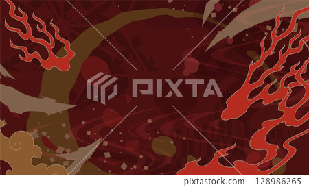 日式火焰背景 illustration_red_16:9 128986265