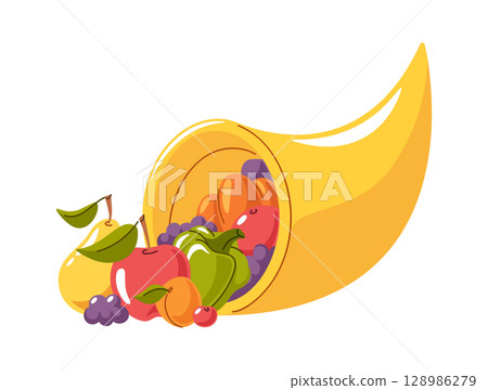 Cornucopia full of vegetables, fruits 128986279