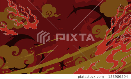 Japanese style flame background illustration_gold red_16:9 128986294