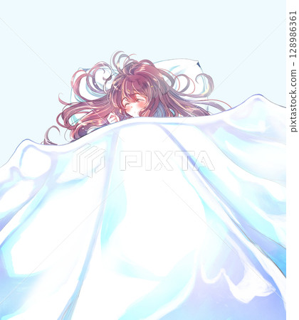 Sleeping girl, futon, pillow 128986361