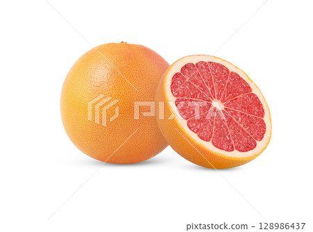 Fresh grapefruit and cut in a half isolated. Halved grapefruit. Whole grapefruit and a cut with clipping path. Fresh grapefruit and cut in a half isolated. Halved grapefruit. Whole grapefruit and a cut with clipping path. 128986437