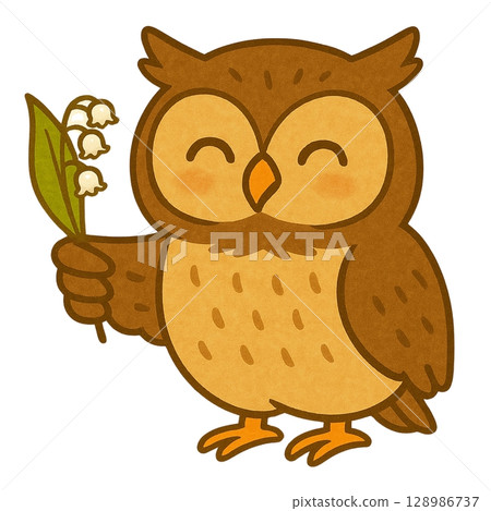 Lily of the valley and owl illustration Generative AI 128986737