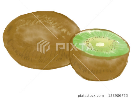 Watercolor illustration of fresh kiwi fruit cut in half Watercolor illustration of fresh kiwi fruit cut in half 128986753