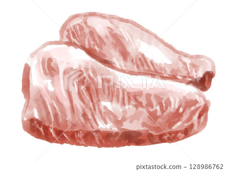 Hand-drawn watercolor illustration of fresh and delicious wagyu beef meat Hand-drawn watercolor illustration of fresh and delicious wagyu beef meat 128986762