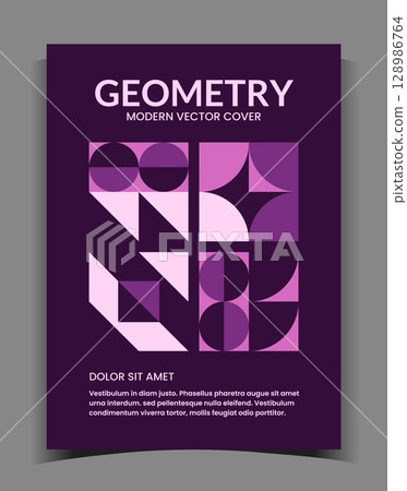 Geometric poster. Abstract Geometry background. Flyer or banner design in purple colors. contemporary backdrop, Bauhaus style. Minimal composition wallpaper, notebook cover. Vector illustration Geometric poster. Abstract Geometry background. Flyer or banner design in purple colors. contemporary backdrop, Bauhaus style. Minimal composition wallpaper, notebook cover. Vector illustration 128986764