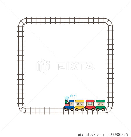 火車和鐵軌的方形框架 128986825