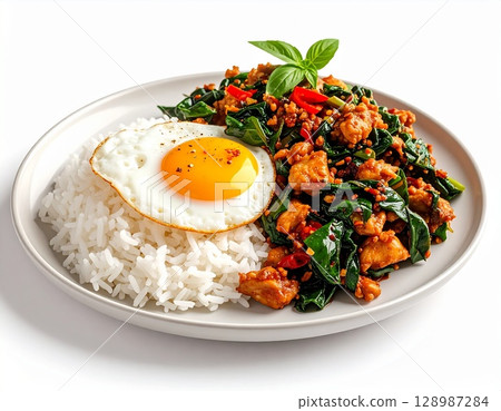 fried rice with shrimp and vegetables 128987284