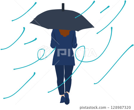 Illustration of a woman holding an umbrella 128987320
