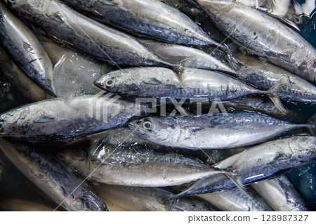 Fresh Caught Fish beautifully arranged and on display for all to see and appreciate 128987327