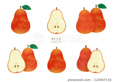 Red pear watercolor illustration set 128987338