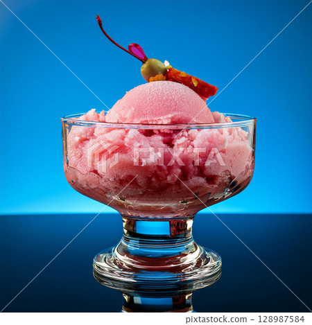 Colorful Pink Shaved Ice Dessert Delight 128987584