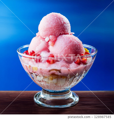 Colorful Pink Shaved Ice Dessert Delight 128987585