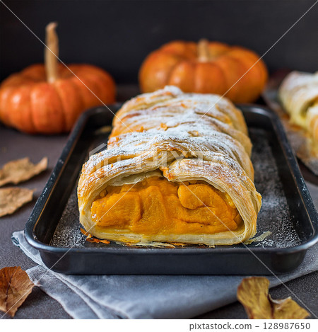 Warm Pumpkin Pie for Cozy Fall Days 128987650