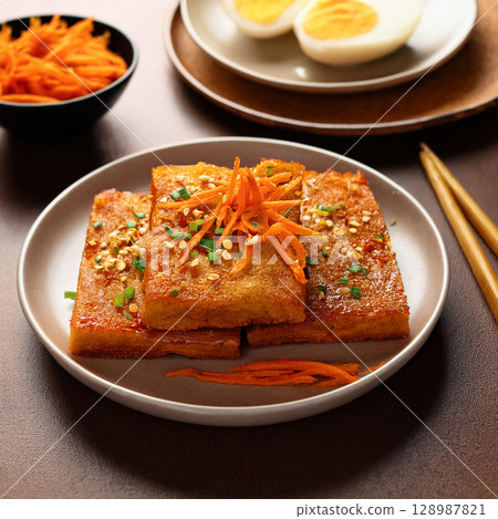 Delicious Fried Carrot Cake with Eggs 128987821