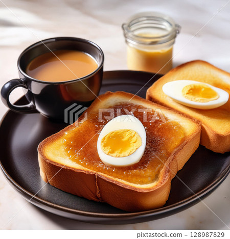 Kaya Toast with Butter and Soft Eggs Kaya Toast with Butter and Soft Eggs 128987829