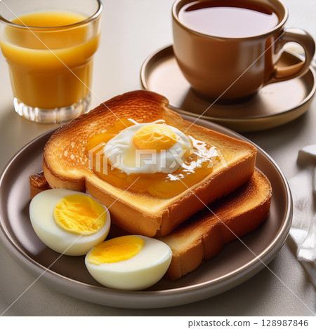 Kaya Toast with Butter and Soft Eggs 128987846