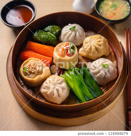 Delicious Yong Tau Foo with Dipping Sauces Delicious Yong Tau Foo with Dipping Sauces 128988079