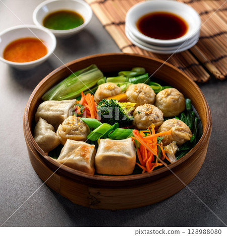 Delicious Yong Tau Foo with Dipping Sauces 128988080