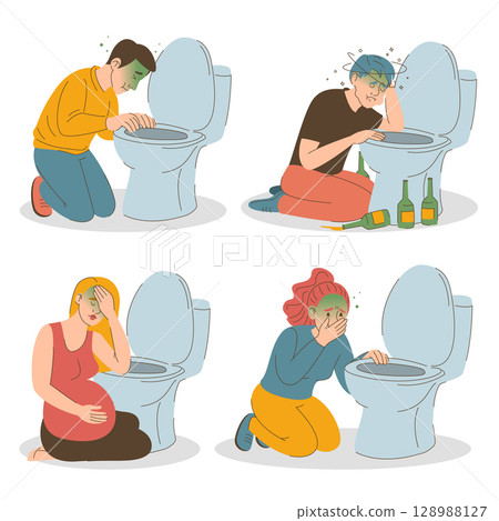 People suffering from nausea in toilet 128988127