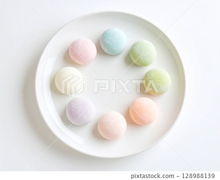 colorful macarons on white plate 128988139