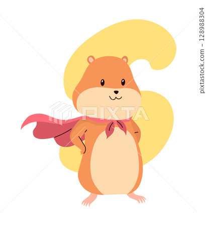 Cartoon hamster. Fluffy domestic pet, funny rodent. Happy home rodent animal. Vector illustration isolated on white background 128988304