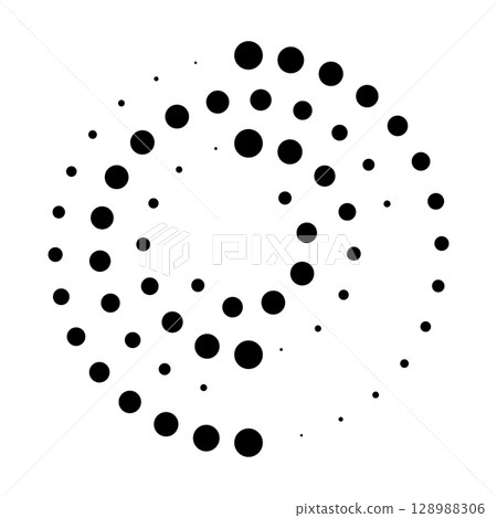 Halftone dotted speed lines circle. Geometric art in circle form. Round swirl movement symbol. Halftone circular dotted frame. Vector design element Halftone dotted speed lines circle. Geometric art in circle form. Round swirl movement symbol. Halftone circular dotted frame. Vector design element 128988306