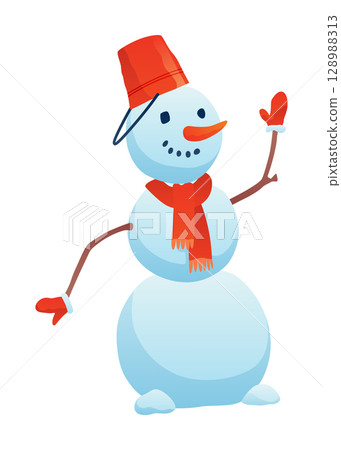 Winter nature design element set. Snow symbol, snowman. Snowy decoration isolated on white background. Vector cartoon illustration Winter nature design element set. Snow symbol, snowman. Snowy decoration isolated on white background. Vector cartoon illustration 128988313