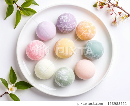 macaroons with leaves mochi 128988331