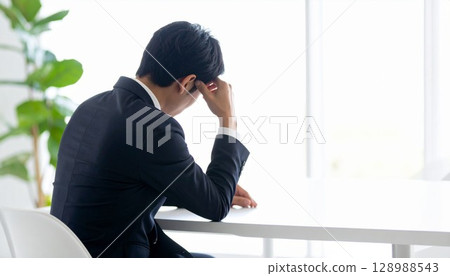 A businessman troubled with her head A businessman troubled with her head 128988543