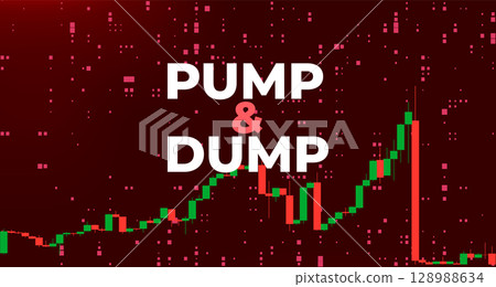 Red Background with Falling Candlestick Chart. Pump and Dump Red Background with Falling Candlestick Chart. Pump and Dump 128988634