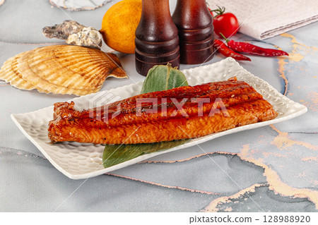Smoked unagi eel in sause Smoked unagi eel in sause 128988920