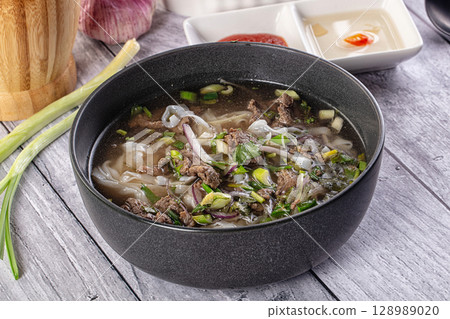 Vietnamese Pho Bo soup with beef 128989020