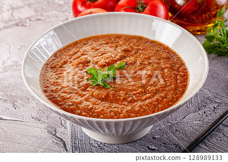Gazpacho - cold Spanish tomato soup Gazpacho - cold Spanish tomato soup 128989133