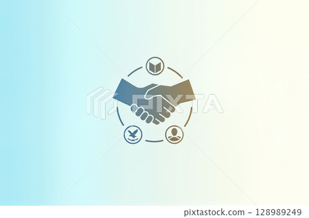 Business collaboration symbol with handshake and icons on gradient background 128989249
