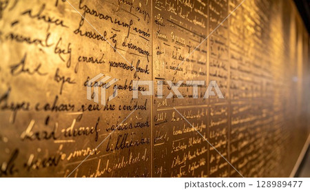 Inscription on a golden wall 128989477