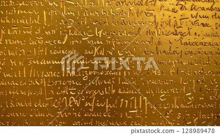 Inscription on a golden wall 128989478