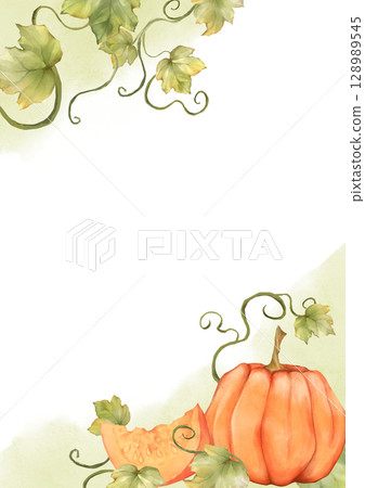 Hand-drawn Autumn Harvest Frame illustration with Pumpkins and Leaves. Fall Season Design Element for Cards and Invitations. Hand-drawn Autumn Harvest Frame illustration with Pumpkins and Leaves. Fall Season Design Element for Cards and Invitations. 128989545