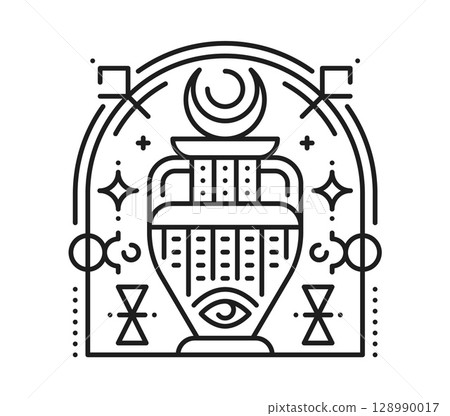 Egyptian amphora esoteric line tattoo or sticker. Ancient history boho lineart vector print, egyptian civilization tarot linear tattoo. Egypt mythology sacred sign with amphora ceramic container Egyptian amphora esoteric line tattoo or sticker. Ancient history boho lineart vector print, egyptian civilization tarot linear tattoo. Egypt mythology sacred sign with amphora ceramic container 128990017