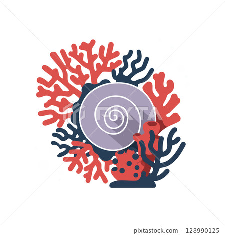 Marine Coral Reef with Purple Seashell and Red Blue Coral Vector Illustration Marine Coral Reef with Purple Seashell and Red Blue Coral Vector Illustration 128990125
