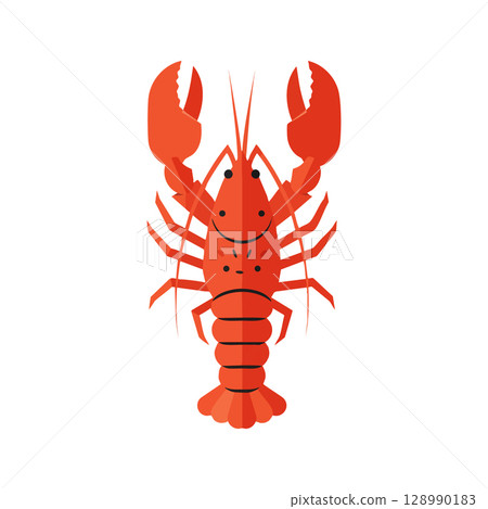Red Lobster Vector Illustration with Raised Claws and Detailed Segments Red Lobster Vector Illustration with Raised Claws and Detailed Segments 128990183