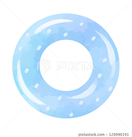 Watercolor illustration of a light blue swim ring 128990191
