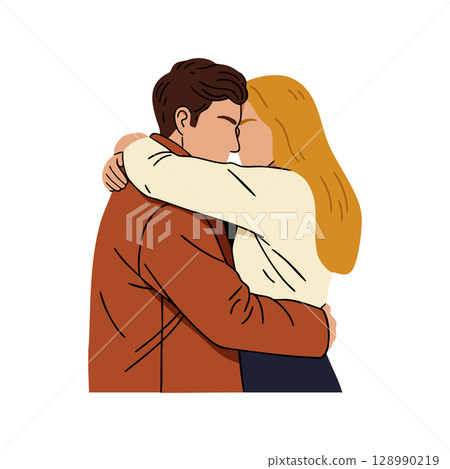 Couple Embracing and Kissing Romantic Relationship Illustration Vector 128990219