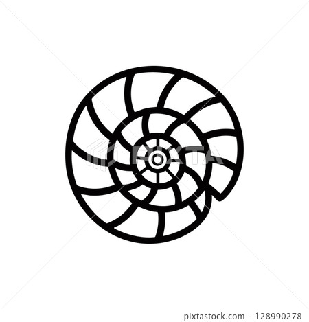 Nautilus Shell Spiral Vector Illustration in Black and White Design for Nature and Marine Study 128990278