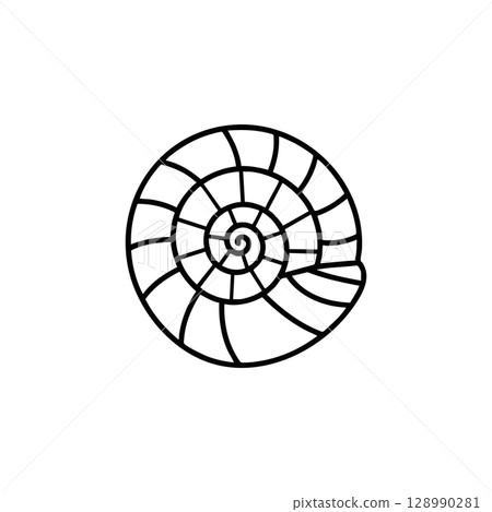 Nautilus Shell Spiral Line Art Vector Illustration for Design and Decoration 128990281
