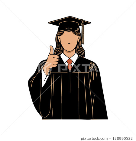 Female graduate wearing cap and gown showing thumbs up gesture vector illustration 128990522