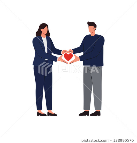 Couple holding heart symbol together representing love and connection in modern flat style vector illustration Couple holding heart symbol together representing love and connection in modern flat style vector illustration 128990570