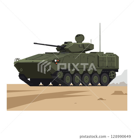 Armored military vehicle combat tank in desert environment vector illustration 128990649