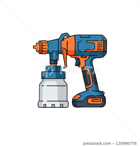 Cordless Electric Spray Paint Gun Tool Blue and Orange Vector Illustration 128990758