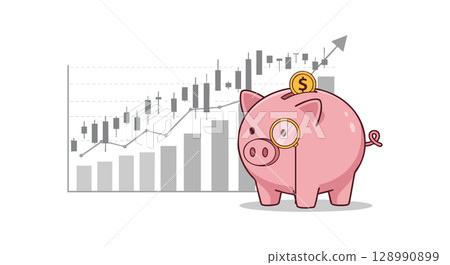 Piggy bank with coin and financial growth chart vector illustration Piggy bank with coin and financial growth chart vector illustration 128990899