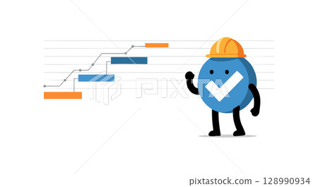 Project planning timeline with checklist character wearing helmet vector illustration Project planning timeline with checklist character wearing helmet vector illustration 128990934